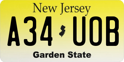 NJ license plate A34UOB