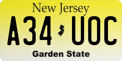 NJ license plate A34UOC