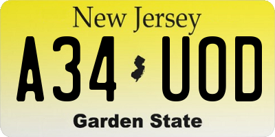 NJ license plate A34UOD
