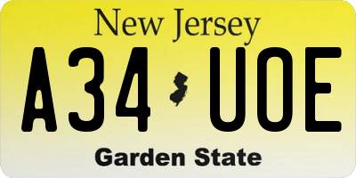 NJ license plate A34UOE