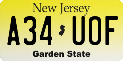 NJ license plate A34UOF
