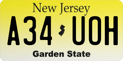 NJ license plate A34UOH