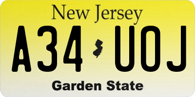NJ license plate A34UOJ