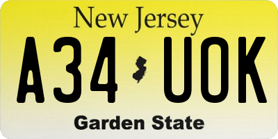 NJ license plate A34UOK