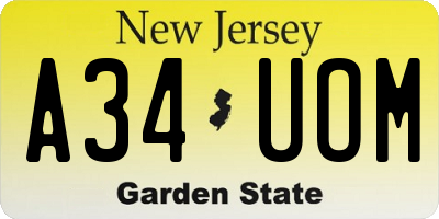 NJ license plate A34UOM