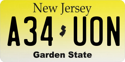 NJ license plate A34UON
