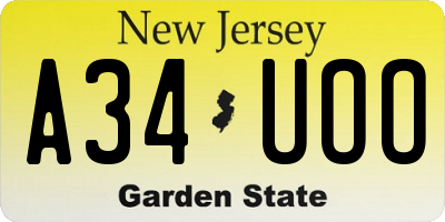 NJ license plate A34UOO