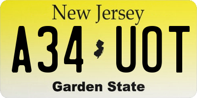 NJ license plate A34UOT