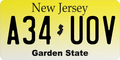 NJ license plate A34UOV