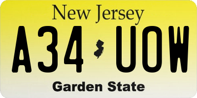 NJ license plate A34UOW