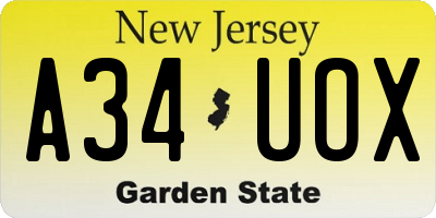 NJ license plate A34UOX