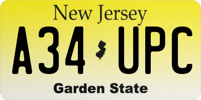 NJ license plate A34UPC