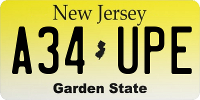 NJ license plate A34UPE