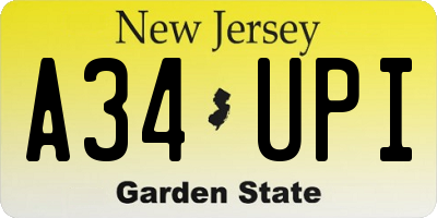 NJ license plate A34UPI