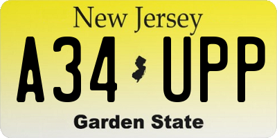 NJ license plate A34UPP