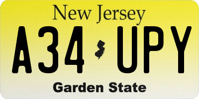 NJ license plate A34UPY