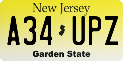 NJ license plate A34UPZ