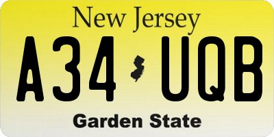 NJ license plate A34UQB