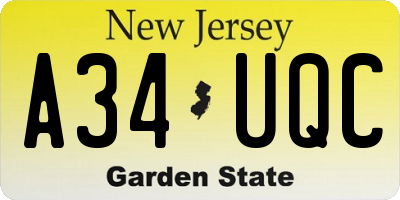 NJ license plate A34UQC
