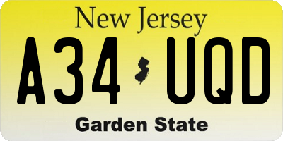 NJ license plate A34UQD