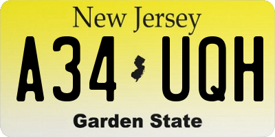 NJ license plate A34UQH