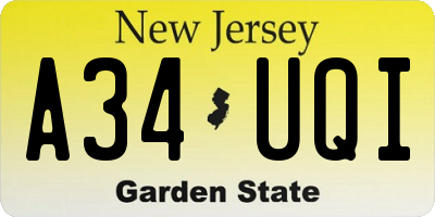 NJ license plate A34UQI