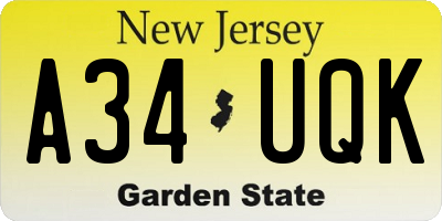 NJ license plate A34UQK