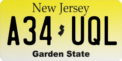NJ license plate A34UQL