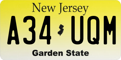 NJ license plate A34UQM