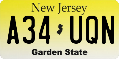 NJ license plate A34UQN