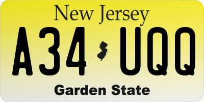 NJ license plate A34UQQ
