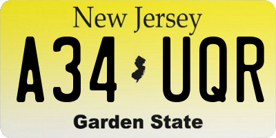 NJ license plate A34UQR