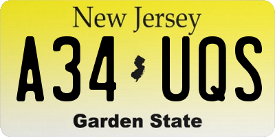 NJ license plate A34UQS