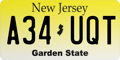 NJ license plate A34UQT