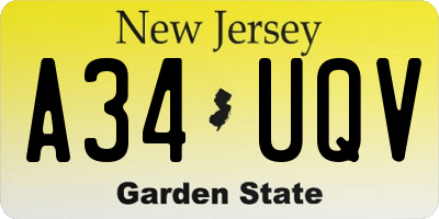 NJ license plate A34UQV