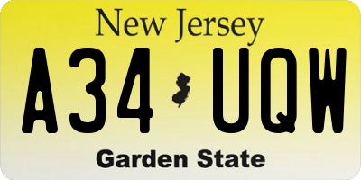 NJ license plate A34UQW