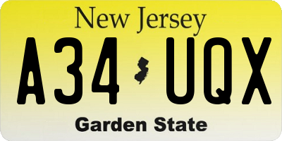 NJ license plate A34UQX
