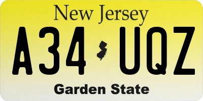 NJ license plate A34UQZ