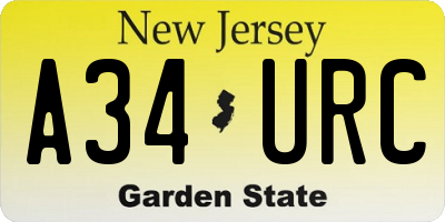 NJ license plate A34URC