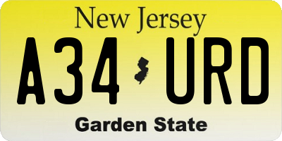 NJ license plate A34URD