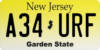 NJ license plate A34URF