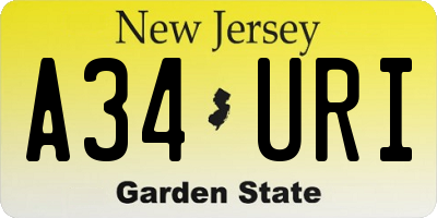 NJ license plate A34URI