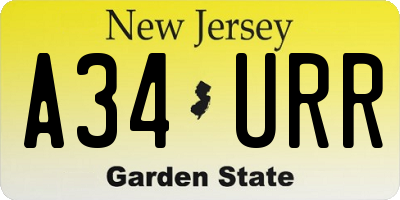 NJ license plate A34URR