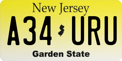 NJ license plate A34URU