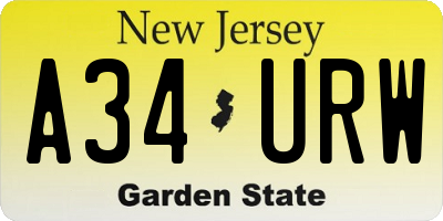 NJ license plate A34URW