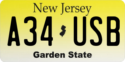 NJ license plate A34USB