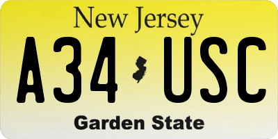 NJ license plate A34USC