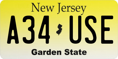 NJ license plate A34USE