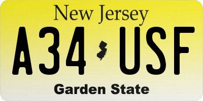 NJ license plate A34USF