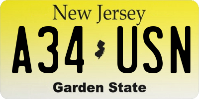 NJ license plate A34USN